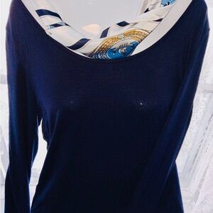 Silk Satin Scarf Women’s White And Dark Blue Chain